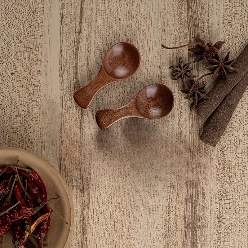 TEMU 2pcs Set Short Handle Mini Wooden Spoons - Suitable For Ice Cream, Coffee, Desserts, And Seasonings - Durable Solid Wood Kitchenware, Kitchen