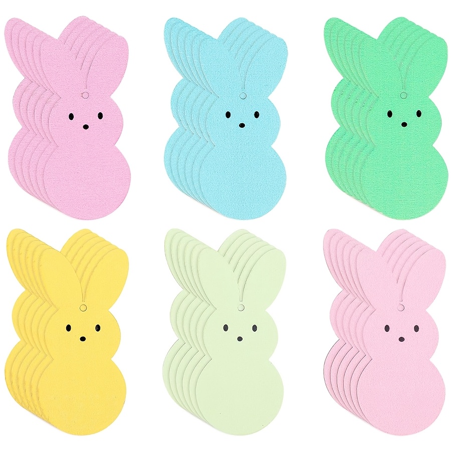 

12pcs Easter Bunny Wooden Hanging Tags, Assorted Colors, Hollow-out Design, With String For Party Wall Decor, Tree Ornaments, And Easter Gift Decorations, For 14+