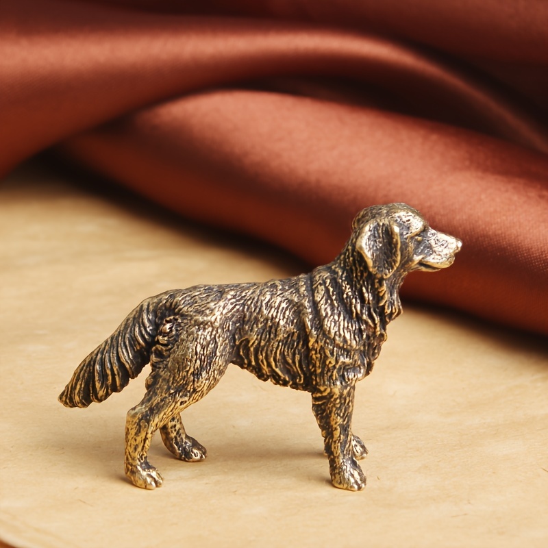 

1pc, Brass Golden Retriever Dog Figurine, Antique Bronze Finish, Small Puppy Sculpture, Indoor Tabletop Decor, Gift Item, Brass Craft