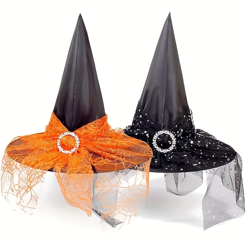 Image of Halloween Party Black Tulle Witch Hat And Orange Tulle Witch Hat