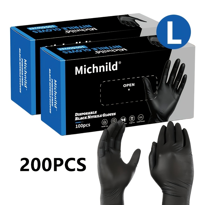 Image of 50/100/200 Black Disposable Gloves, Nitrile Powder-free Gloves Suitable For Cleaning, Kitchen, Home, Tattoo, And Care, Durable Gloves, 4mil