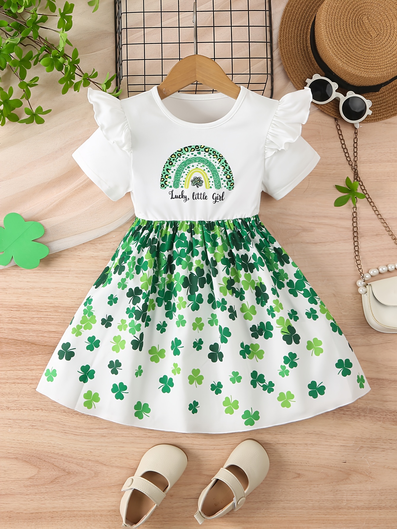 girls green shamrock dress sleeves bow detail - Temu Kuwait