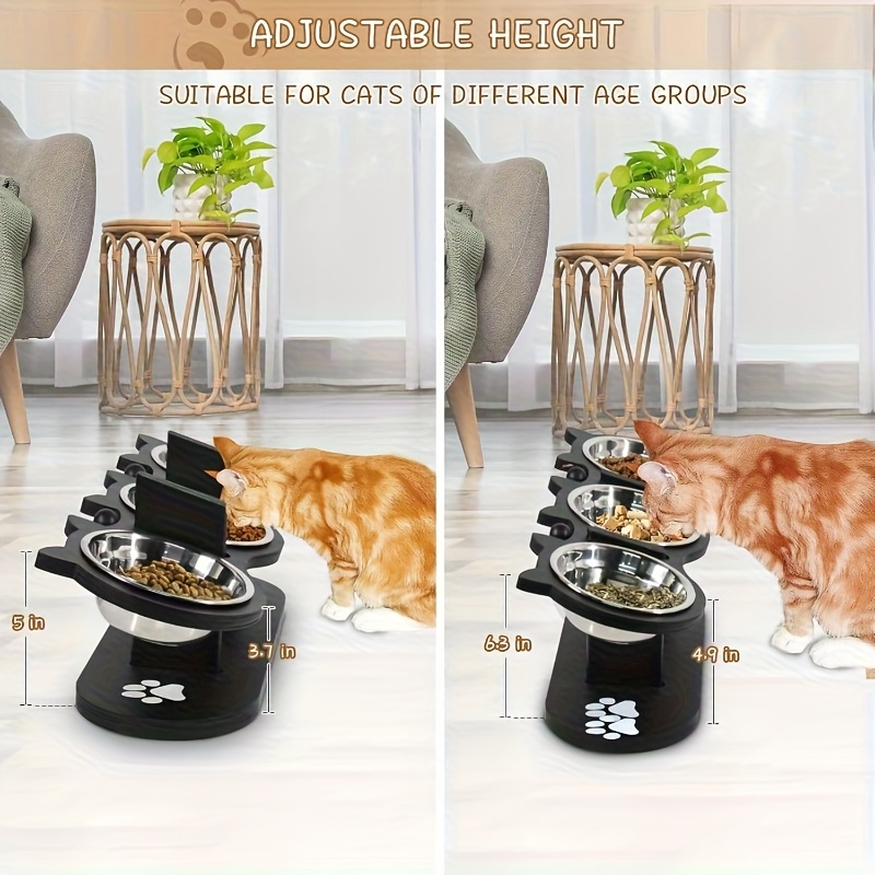 Anti-Whisker Fatigue Wide Cat Bowl, Raised Tilted Anti-Vomiting Cat Feeder, Three Bowls Easy Clean Cat Bowl, Non-Slip Cat Feeder for Indoor Cats Feeding