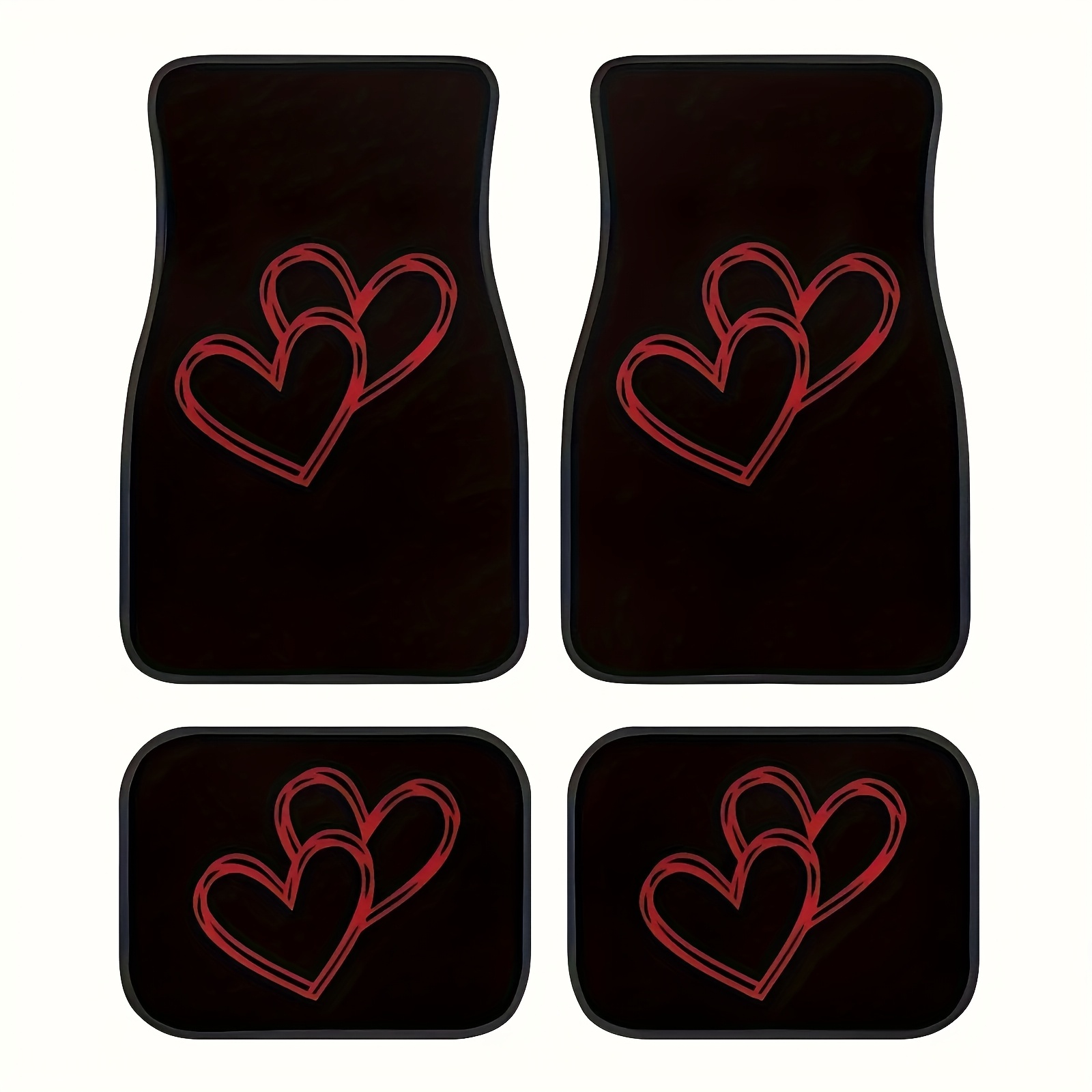 TEMU Ensemble de 4 tapis de sol de voiture avec motif de cœur rouge. Tapis de sol de voiture à motif personnalisé de , adaptés aux voitures, camions