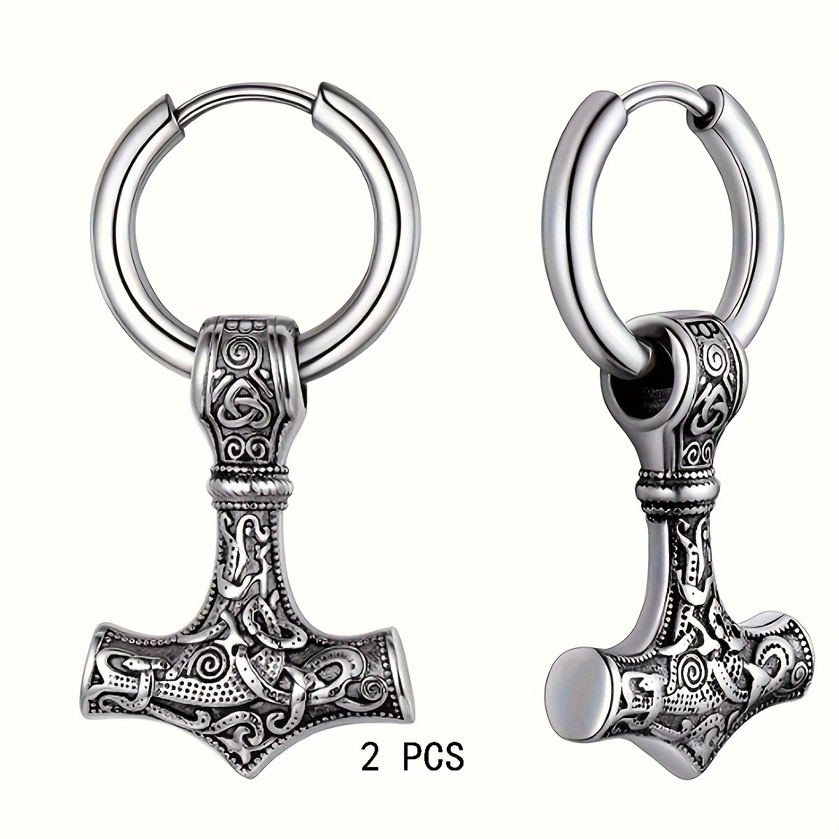 TEMU 1 paire de Boucles d'Oreilles Marteau de Thor Viking pour Hommes - Amulette Gothique, Boucles d'Oreilles Rétro Mjolnir pour Homme, Cerceaux à