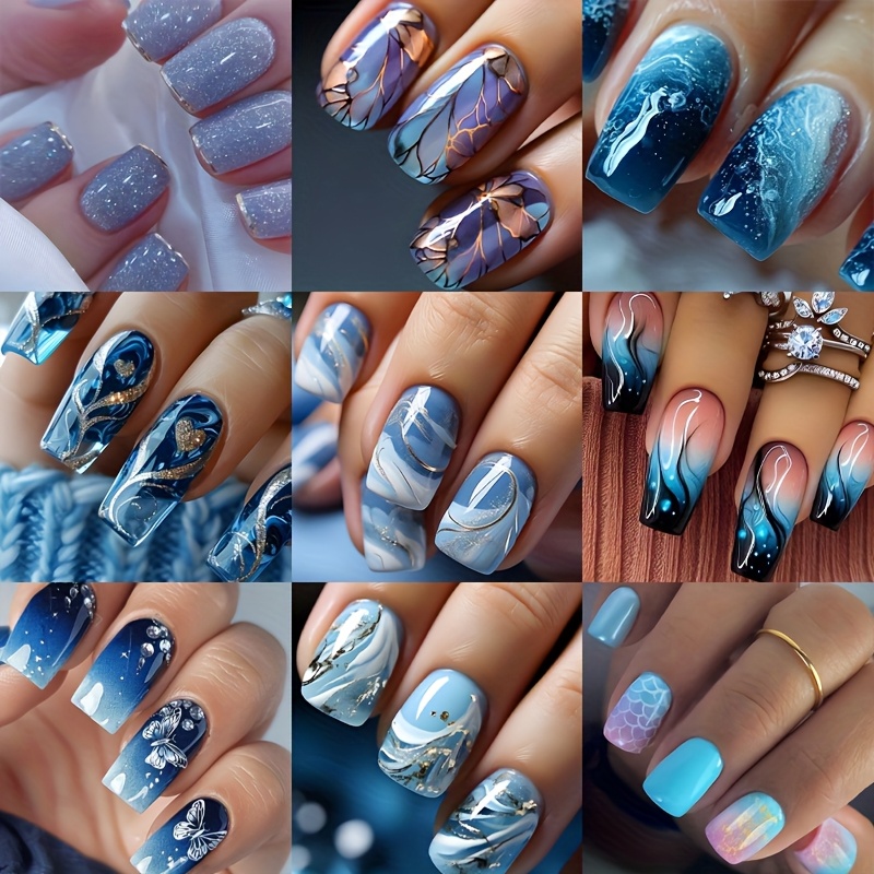 TEMU 216pcs Glossy Meduim Short Square Ballet Press On Nails Ocean Series French Gradient 3d Decorations Nail Art For Party And Daily