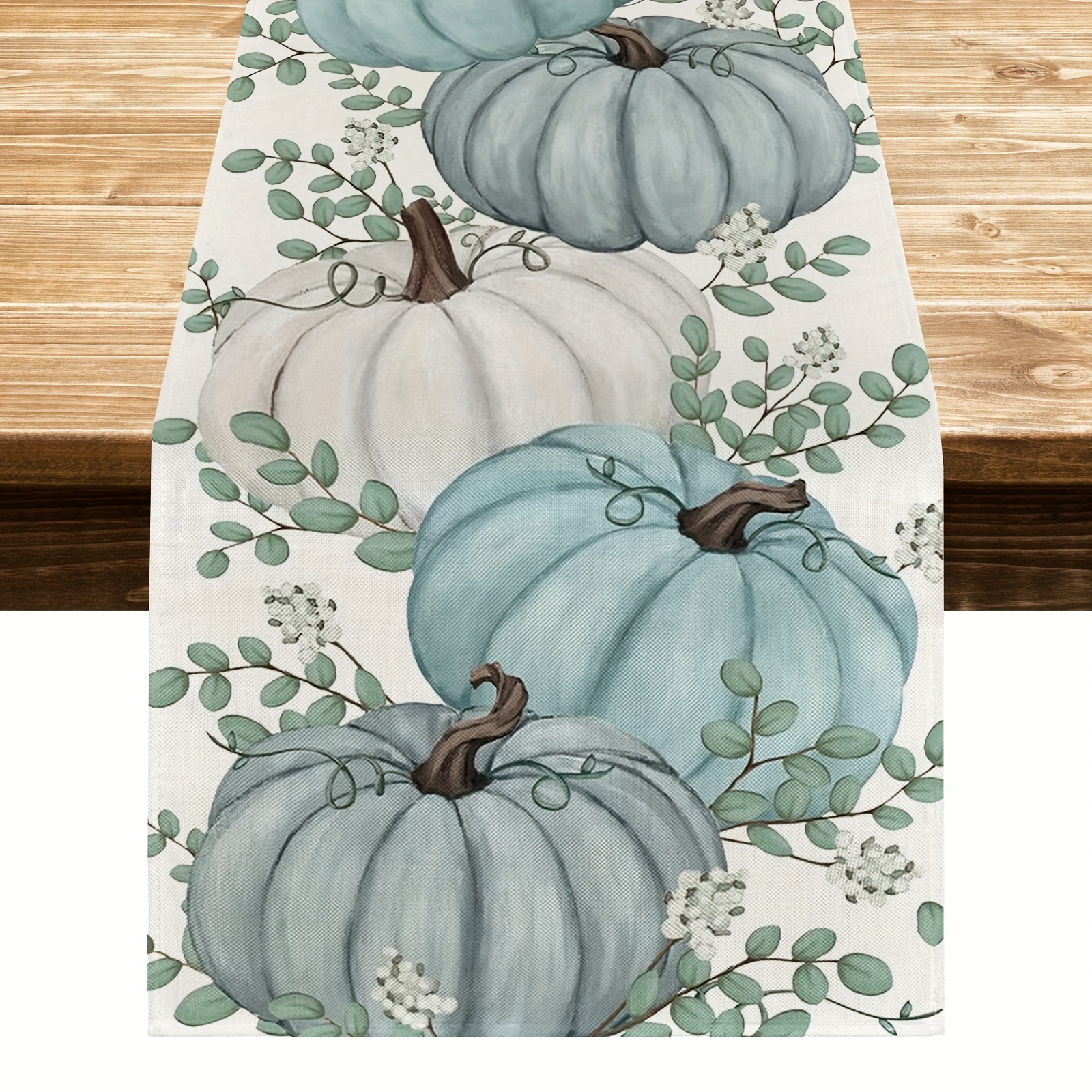 

Pumpkins Eucalyptus Leaves Fall Table Runner, Autumn Thanksgiving Kitchen Dining Table Decoration For Home Party Decor 13x36 Inch