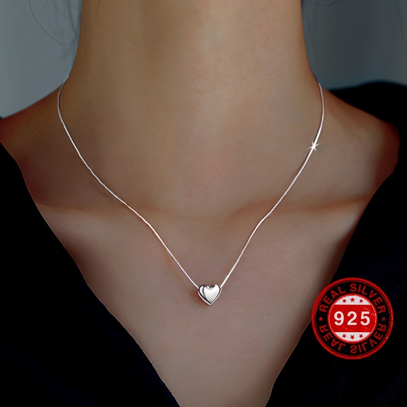 

925 Sterling Silver Mini Love Heart Pendant Necklace Simple Style Neck Chain Jewelry Decoration