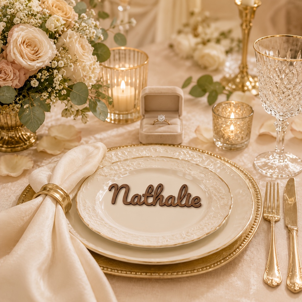 TEMU 12/35/60/90 unidades de tarjetas de asiento personalizadas con para boda, etiquetas de de invitados de madera/acrílico personalizadas con corte