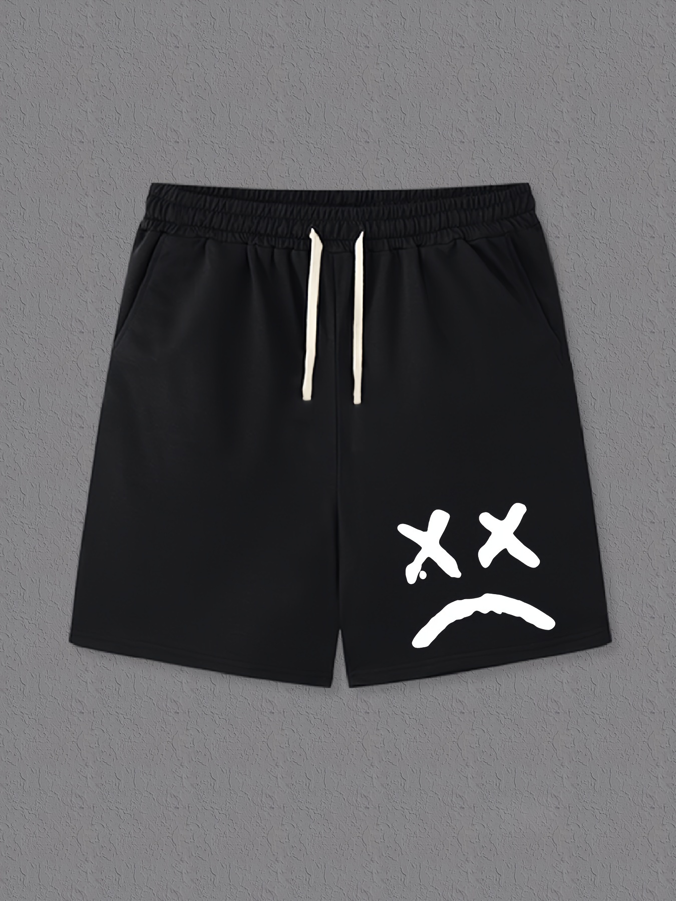 Men's Graffiti Sad Face Print Shorts Casual Stretch - Temu Canada