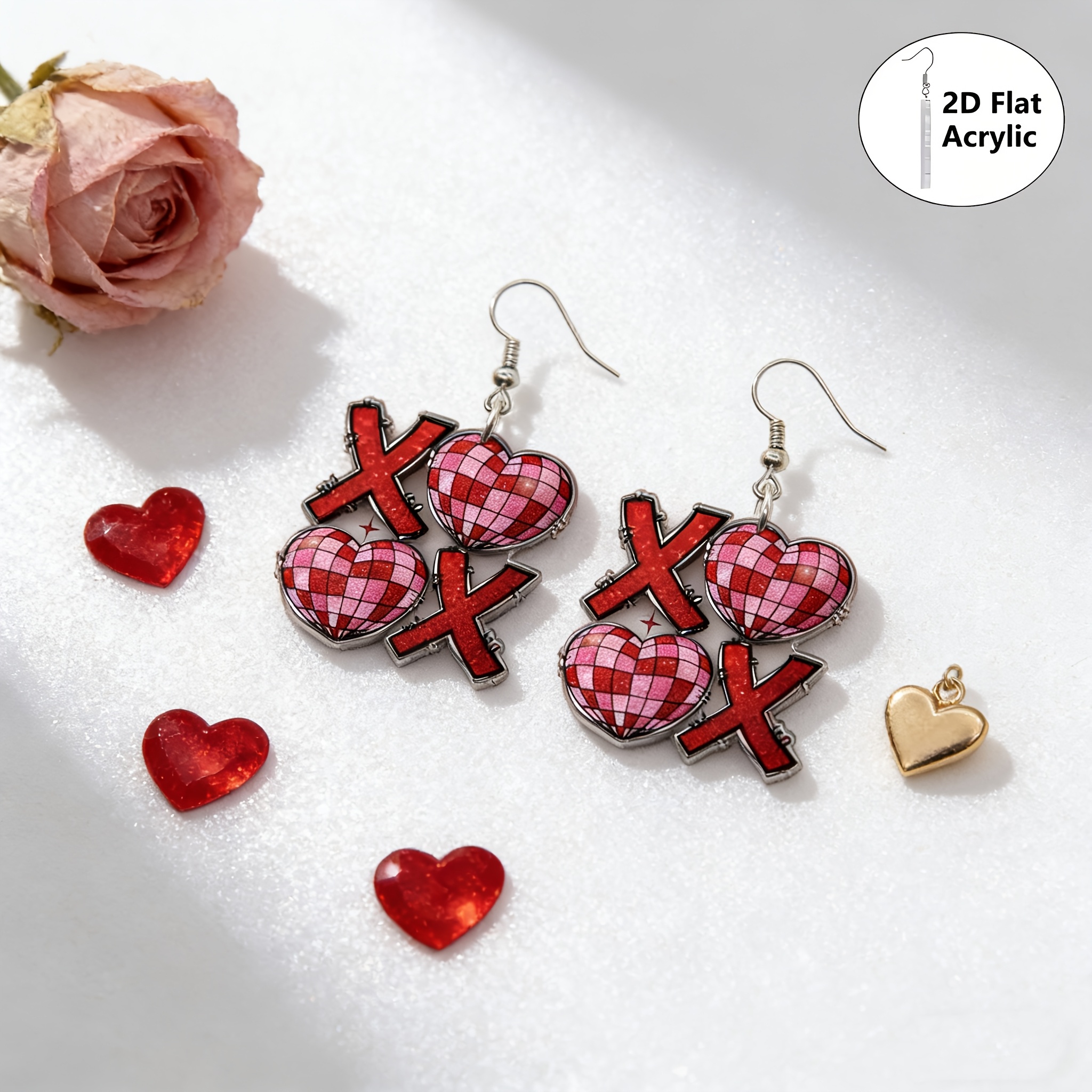 Cute XOXO Heart-Shaped Acrylic Cartoon Earrings for Valentine's Day