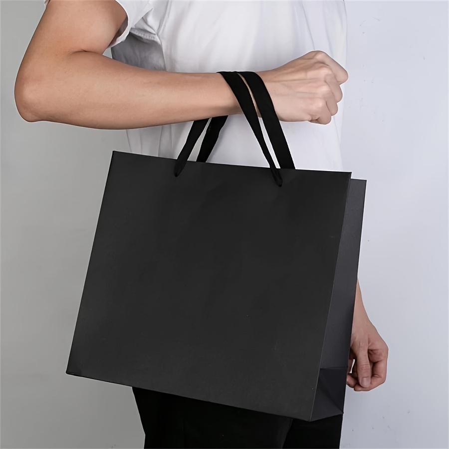 TEMU 10pcs High-quality Large Black Card Gift Bags, Clothing, Jewelry, Handbags For Gifts, Embossed Handles, , Black Paper Bags, Easy, Suitable For