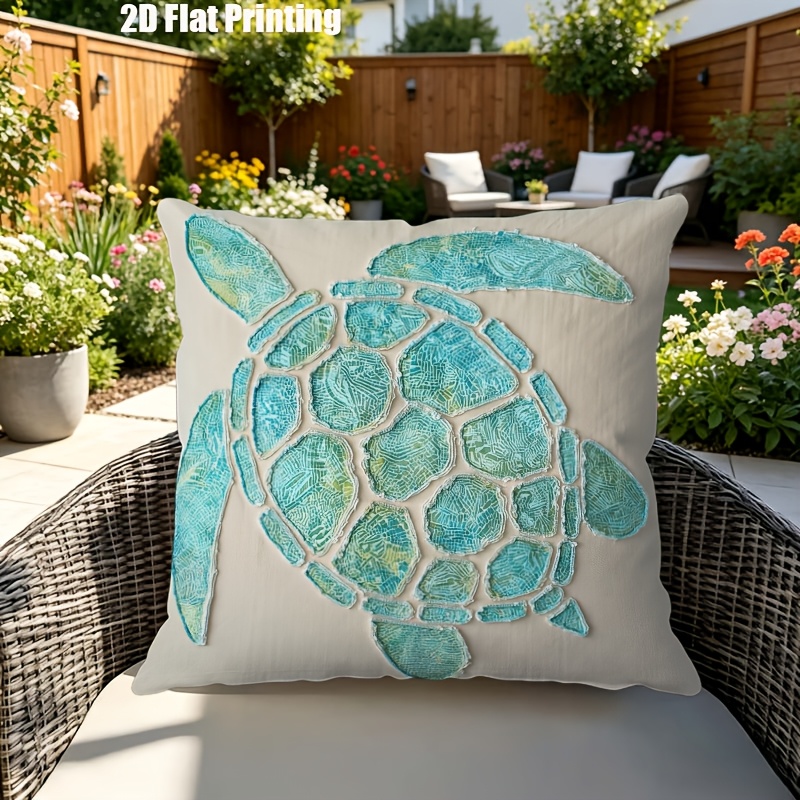 TEMU 1 Housse de coussin carrée de 18X18 pouces, motif tortue avec des patchs mosaïcés turquoise et verts, complexes, cousus sur un fond , housse de
