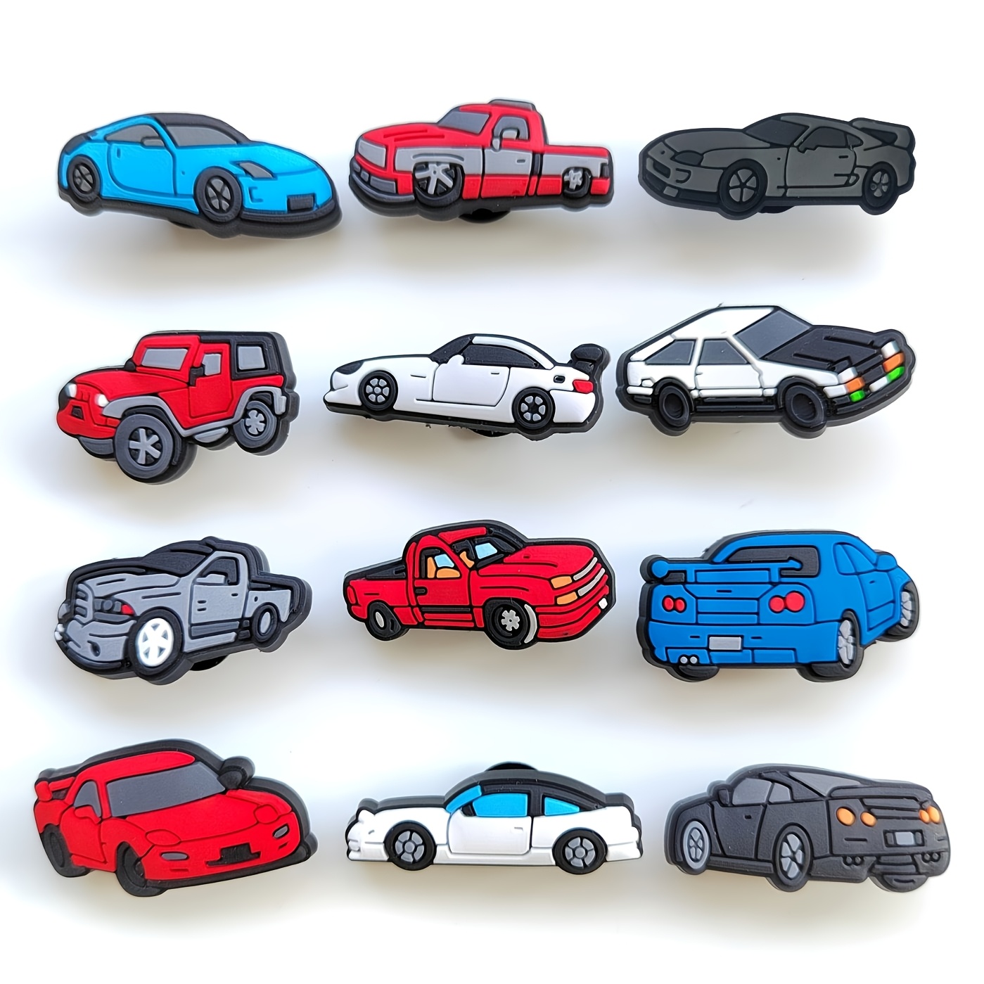 TEMU 12 breloques chaussures de voiture | Voiture de course de dessin animé et pickup, convient aux chaussures de jardin, sandales, sacs, un cadeau