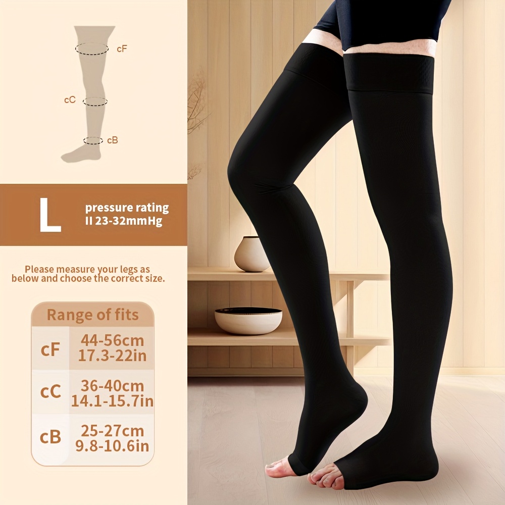 2-pack Black Unisex 7-level Compression For Daily Activities, Breathable Open-toe Long Socks