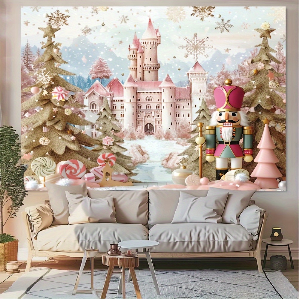 

Nutcracker Soldiers & Castle Christmas Tree Scene - Vinyl Backdrop For Photography, Parties & Home Decor