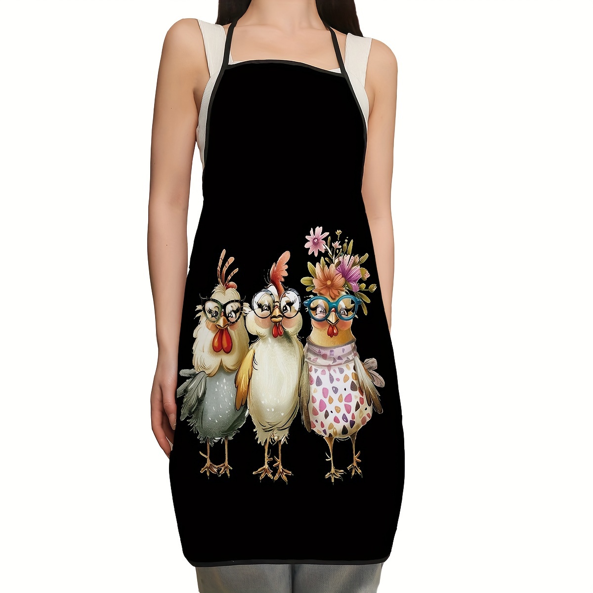 

Cute Chick Print Fashion Apron - Polyester Woven Material, 100% Polyester Cover, Cooking And Baking Apron For Women - 1 Piece