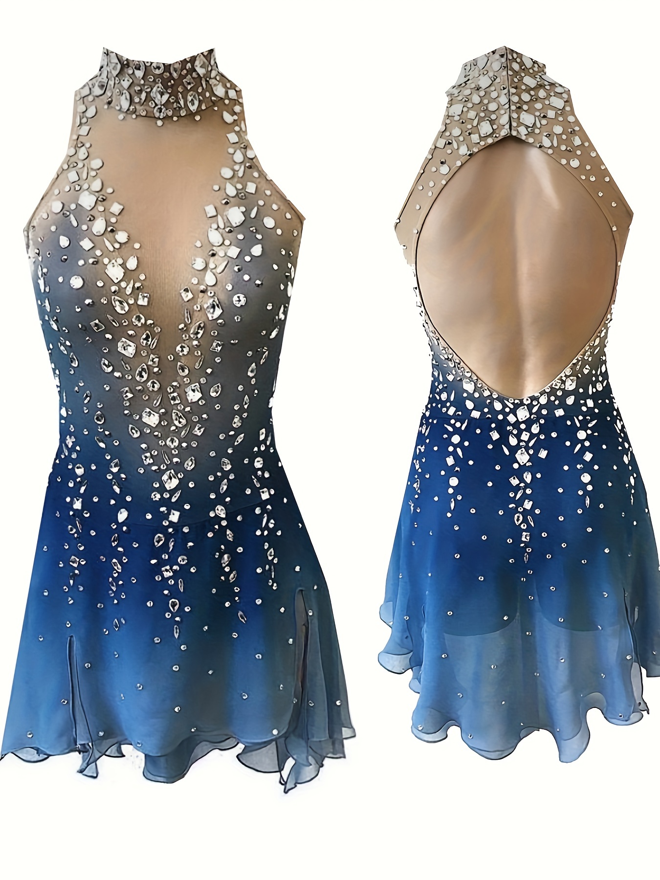 2025 blue ombre figure skating dress high stretch non - Temu Denmark