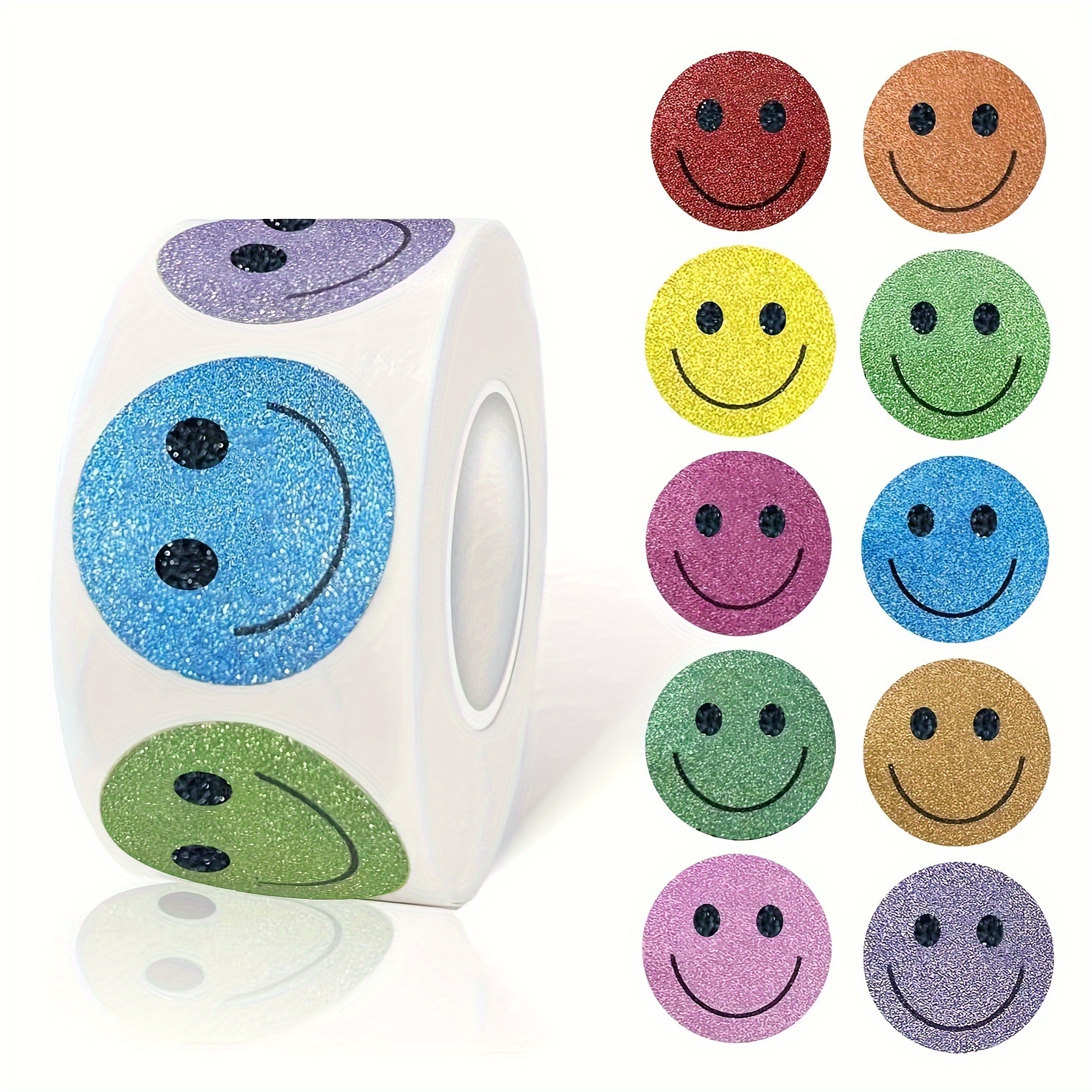 

500pcs Glittery Smile Stickers Roll, Paper Labels For Students, Classroom Teacher Supplies, & Christmas Gift Decoration Stickers