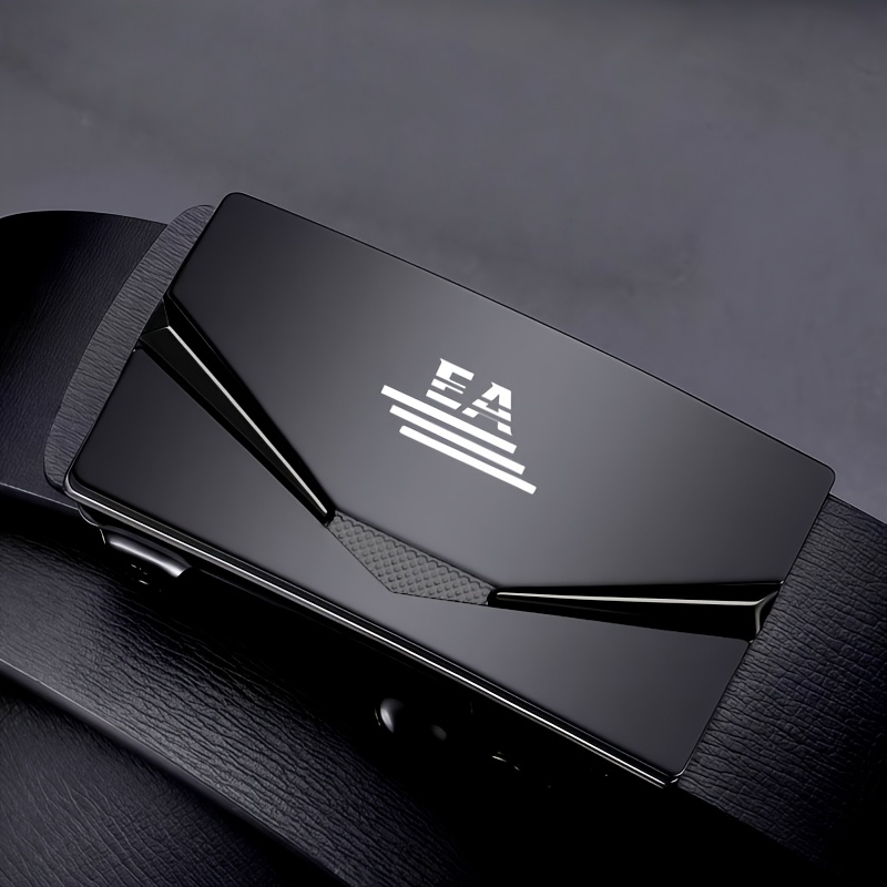 TEMU Men' Belt With Ea Logo - Adjustable Business Belt Suitable For Dress Shirts & Casual Wear, Automatic Buckling System, Comfortable Waist For