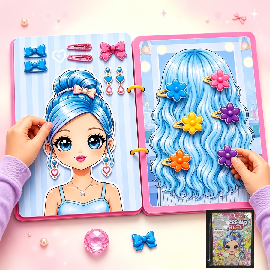 TEMU Princess Dress-up Quiet Book, Reusable Sticker Busy Book, Fashion Outfit Hairstyle Nail Salon Pretend Play Activity Book, Children's Party Gift