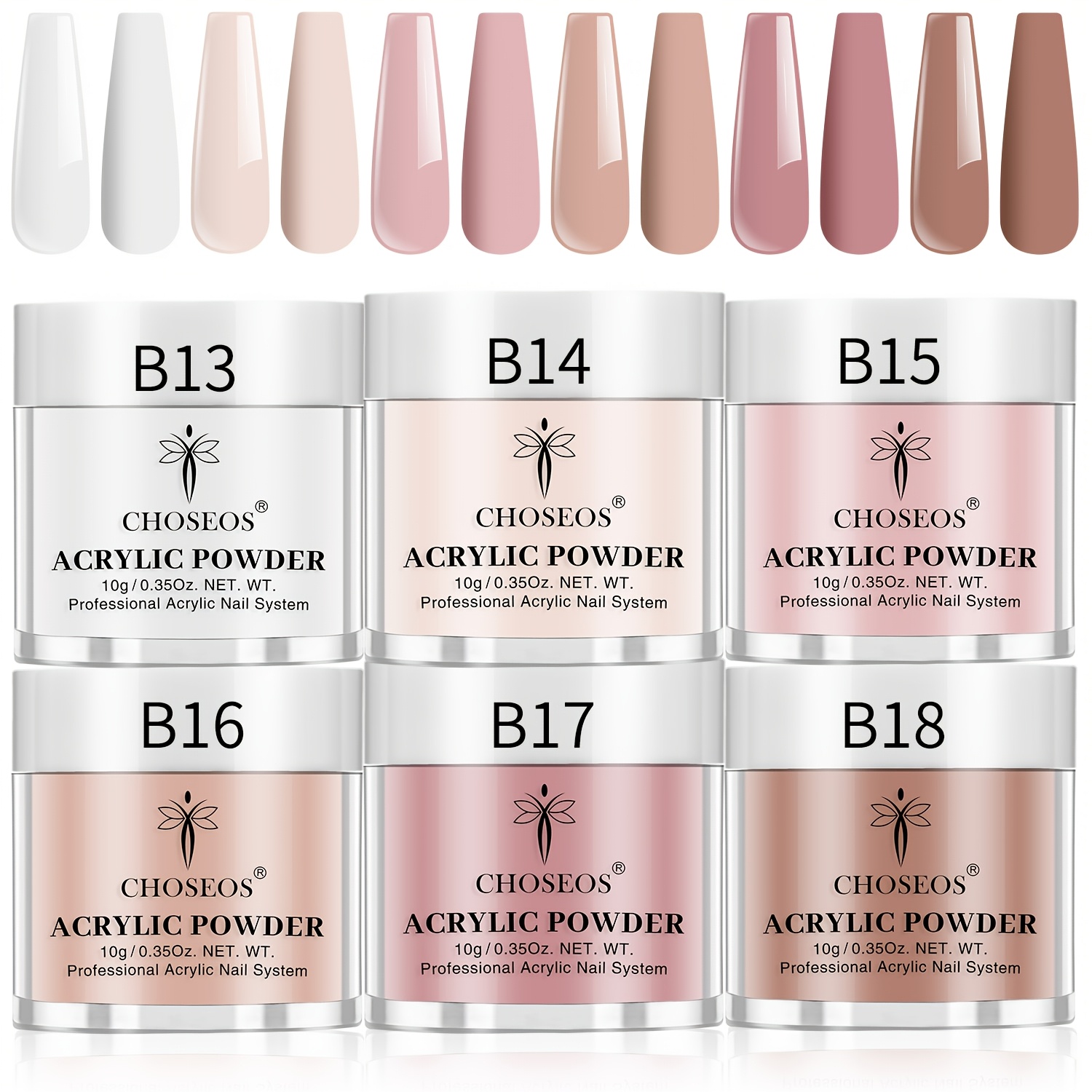 Image of Acrylic Nail Kit, Containing 6 Colors Of Acrylic Powder (0. Per Bottle, Mini Bottles). No Lamp Required. Suitable For Beginners And Professionals.