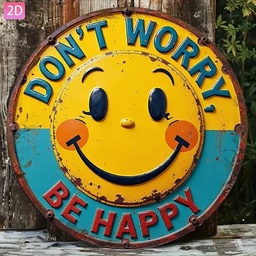 2d flat 1pc wall art wooden sign featuring a vibrant yellow happy face and blue letters indoor outdoor inspirational gift suitable for office gym school mental health decor design high definition print 2d flat