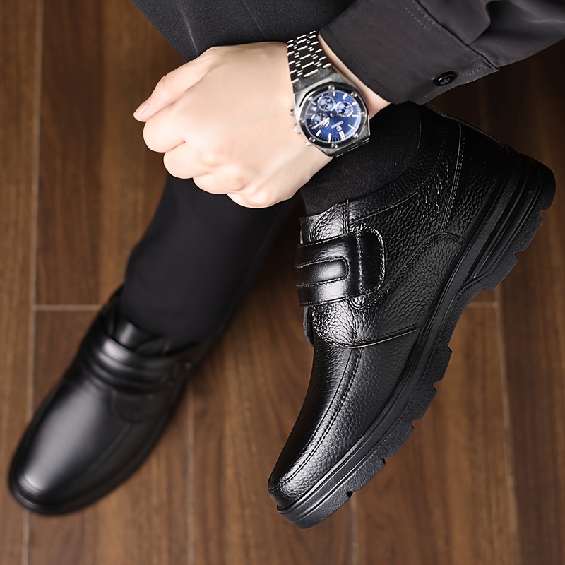 mens genuine   leather slip on loafers retro round toe non slip rubber sole soft comfortable casual business shoes with adjustable hook loop closure   versatile for outdoor daily wear shoes for men versatile footwear   durable footwear Product details 4