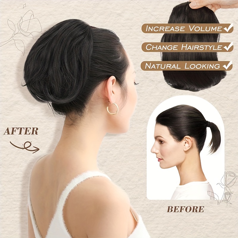short ponytail extension clip on pony tails hair extensions for women girls synthetic highlight soft fully natural straight bun hair piece   ponytails hepburn hairpiece long fluffy   elegant daily halloween use details 2
