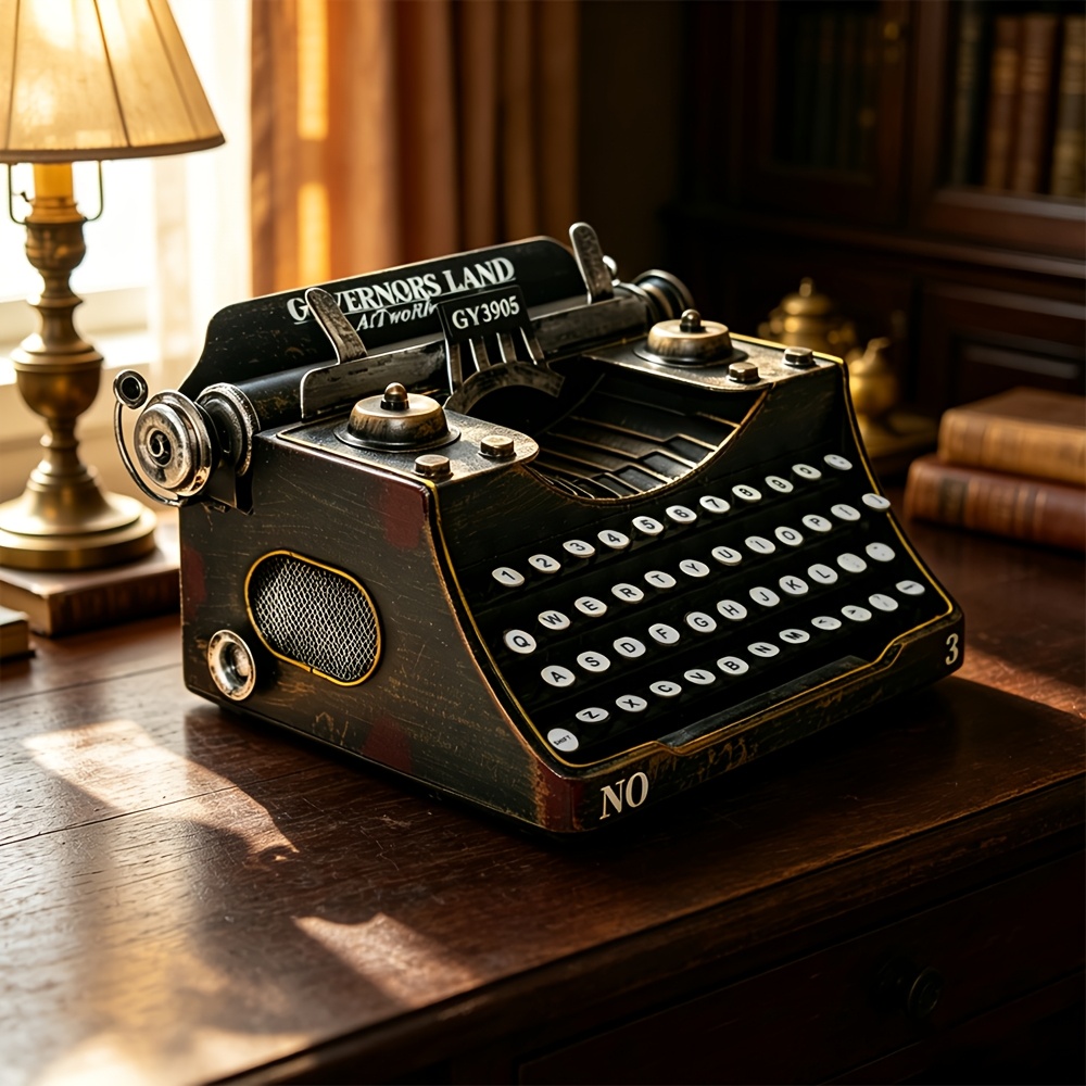 TEMU A Brown 3d Vintage Wrought Iron Typewriter Model Decorative Ornament, A Handmade Metal Art Piece. Suitable For Home, Bar, And Holiday Decorative