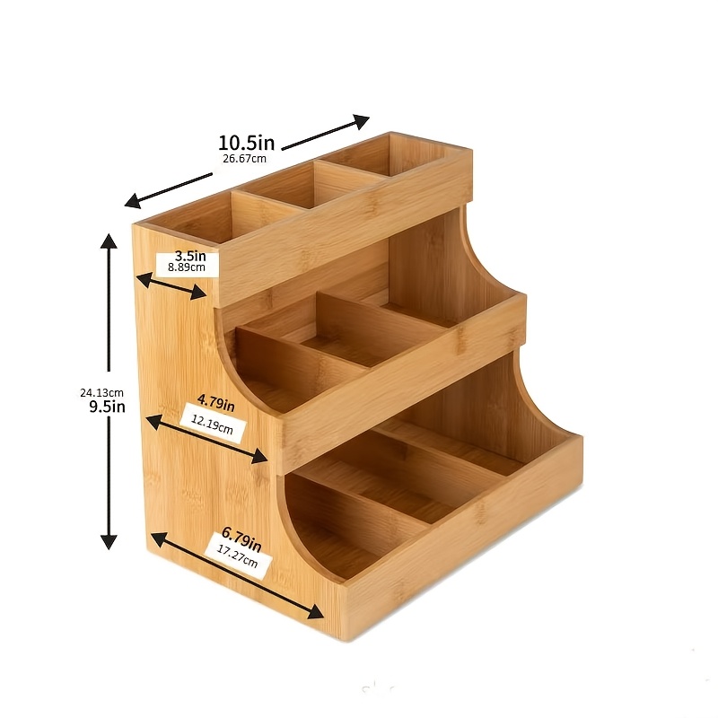 TEMU Scaffale portaoggetti a tre ripiani per la casa, organizzatore in legno per bustine di caff癡 e t癡 per cucina e sala da , scaffale da appoggio
