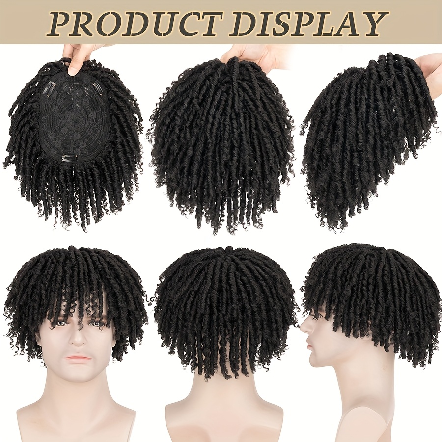 1pc unisex afro curly dreadlocks hair topper handmade crochet braided clip in hair extensions synthetic locs toupee reggae punk dreads wiglet hairpiece for thinning hair details 4