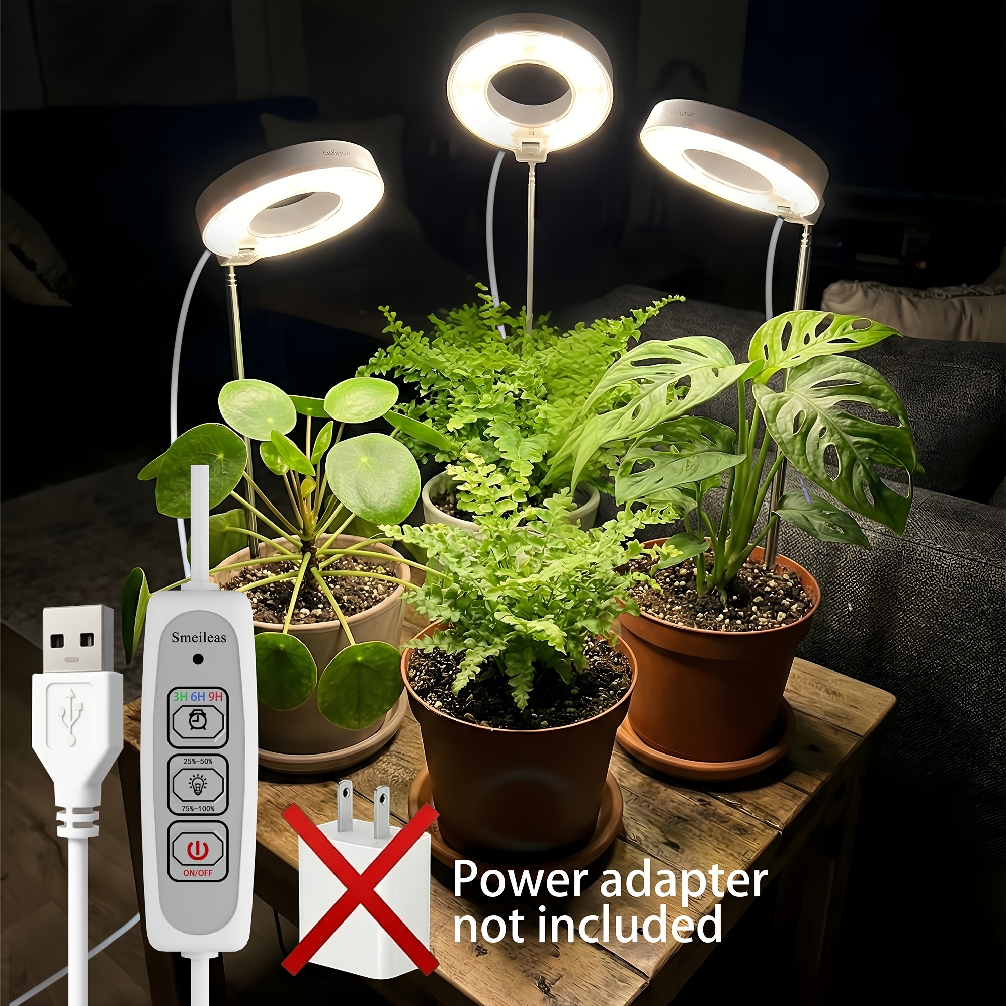 E-shop 3er-Set Smeileas LED Pflanzenlampe | Vollspektrum, Höhenverstellbar, Automatischer Timer, 5V Niedriges Sicherheitsspannung, Ideal für