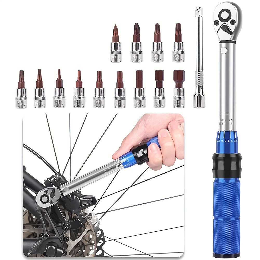 

15-piece Adjustable Torque Wrench Set, 2-24nm, Stainless Steel Bicycle Repair Tool Kit With Hex Keys, Quick Release Design, Precision Instrument For Cycling Maintenance