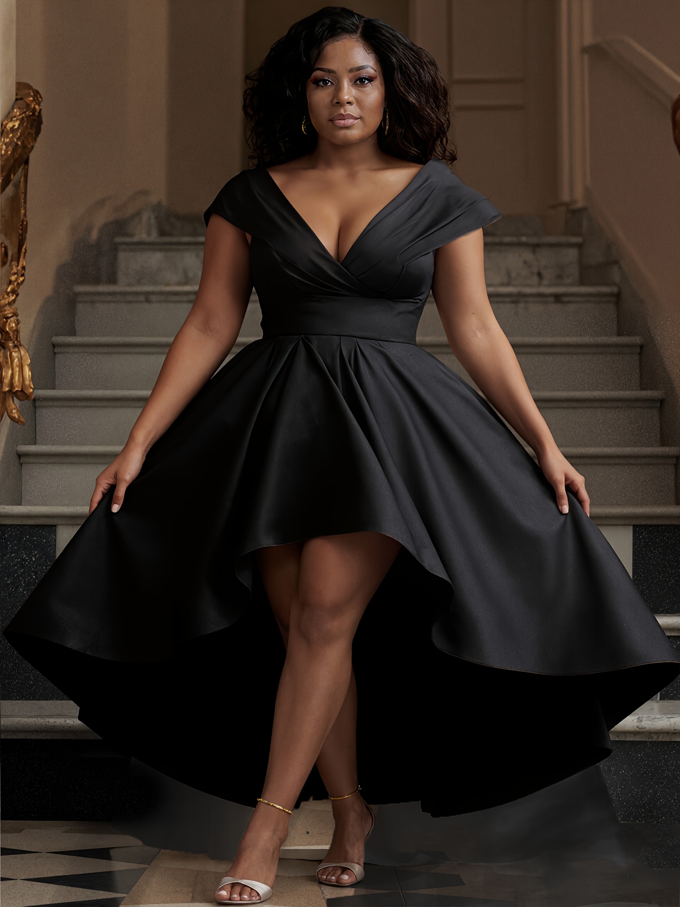 Maxi Dress High Low Plus Size Black Party Outfits Prom Dresses