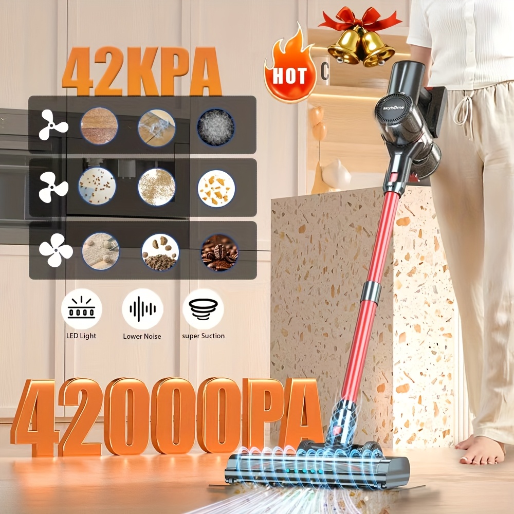 Image of House Cordless Vacuum Cleaner, Lightweight Stick Cleaner 6-in-1 42kpa Powerful Suction For , 300w 45 Min , Dust Detection For Carpets, Handheld Cleaner Car Additions