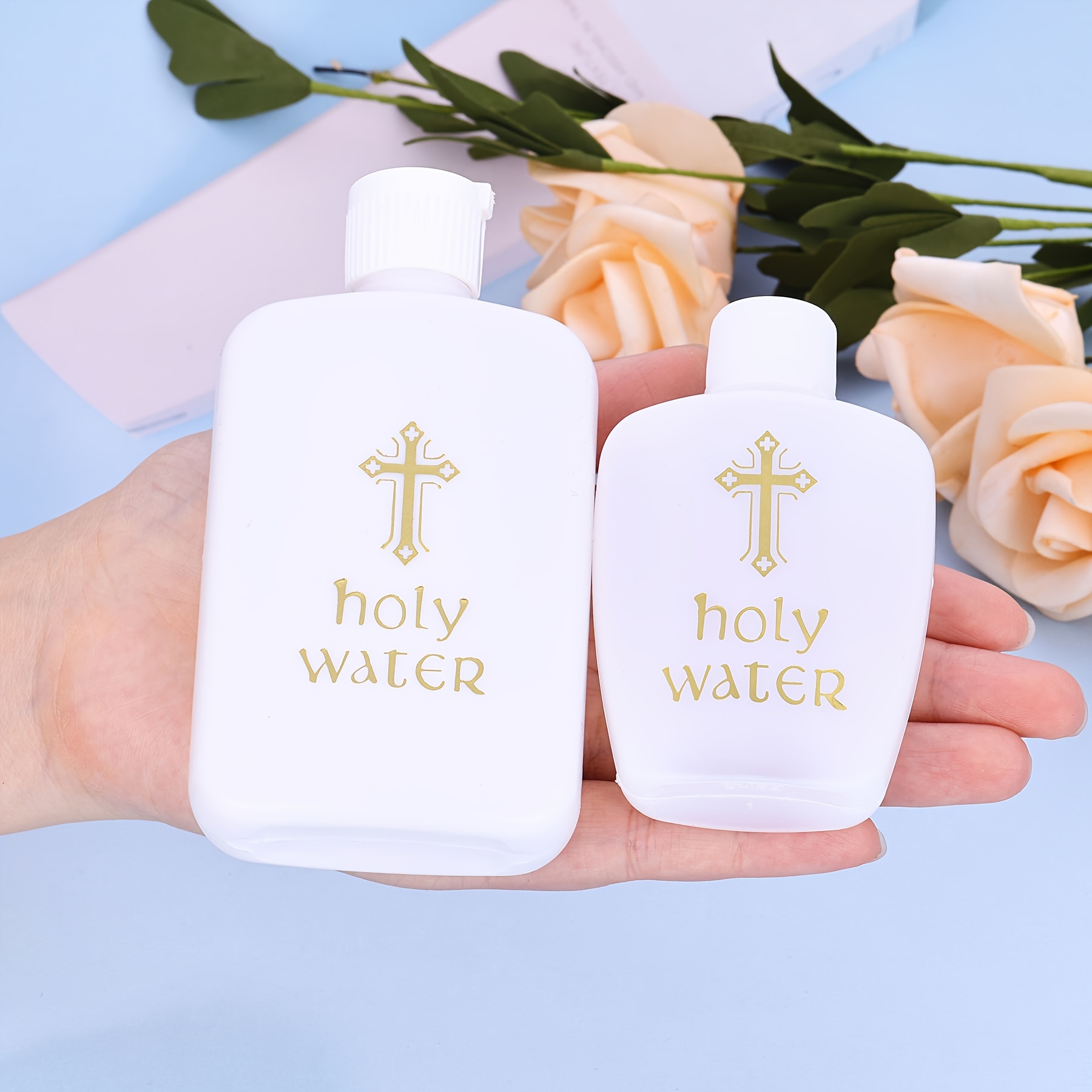 2pcs Water Bottles With Golden Design - 60ml & 100ml, Reusable Plastic Spray Bottles For And Baptisms, Pvc-free