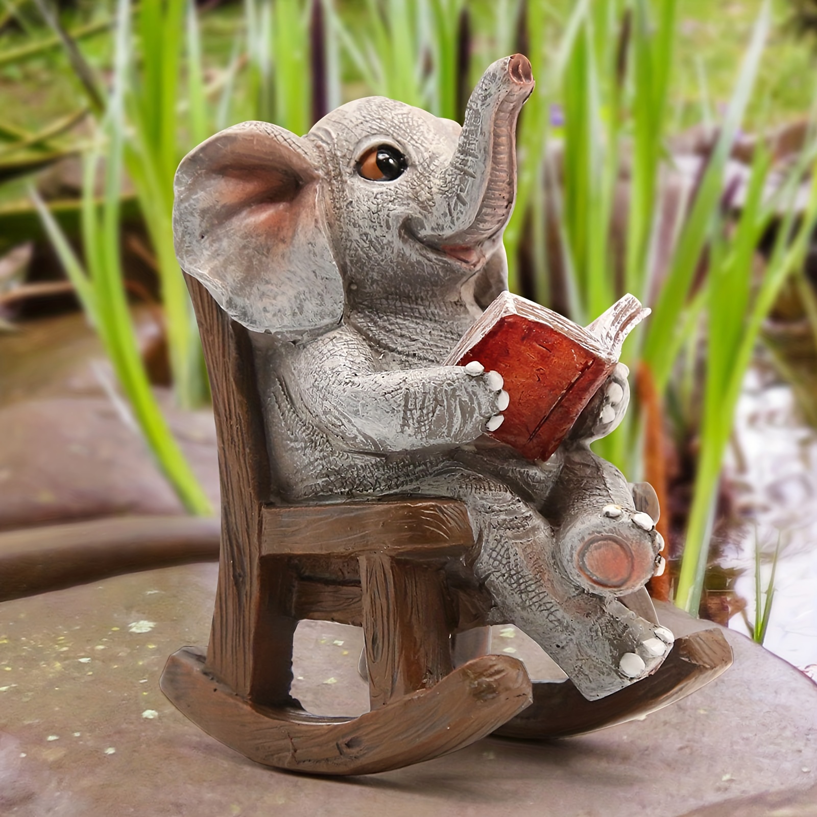 

Solar-powered Statue - Resin , Reading Elephant On Rocker Design For Patio & Yard Decor - Ideal Gift For Dad, Mom, Grandparents On Father's Day, Day, Birthdays, Reyiso, Thanksgiving