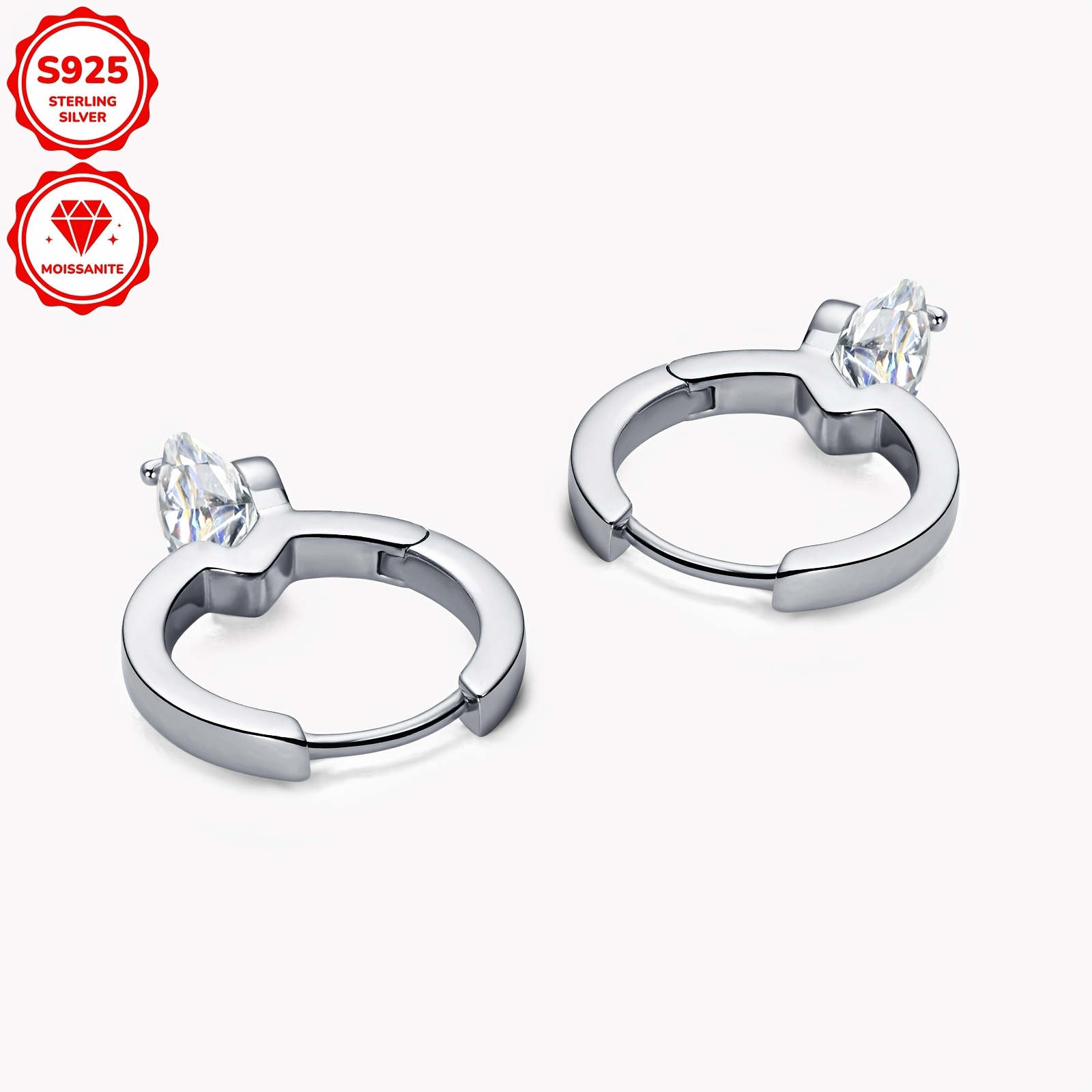 1 pair elegant 925 sterling silver hoop earrings with 2ct total weight 6 5mm   moissanite 14k golden plated synthetic   jewelry for women ideal for   weddings mothers day gift with gra certificate 2 99g details 10