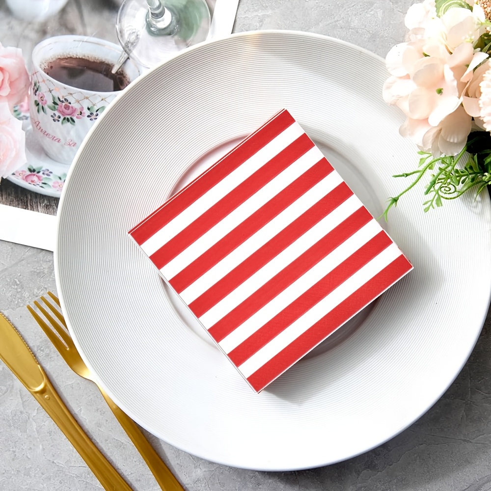 Image of 40pcs Patriotic Striped Napkins - 2-ply Paper Cocktail Hand Towels, Perfect For Birthday, Wedding, Holiday Parties - Versatile Beverage & Dessert Napkins For