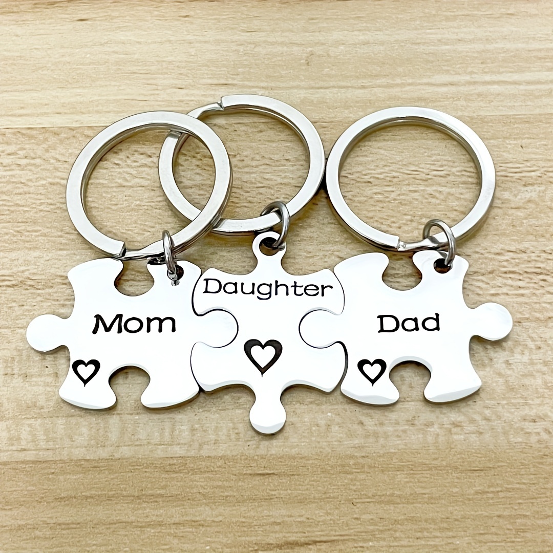 

3pcs/set Creative Of Puzzle Key Ring Set, Mom Dad Daugther Jewelry, And Hypoallergenic Jewelry For Family