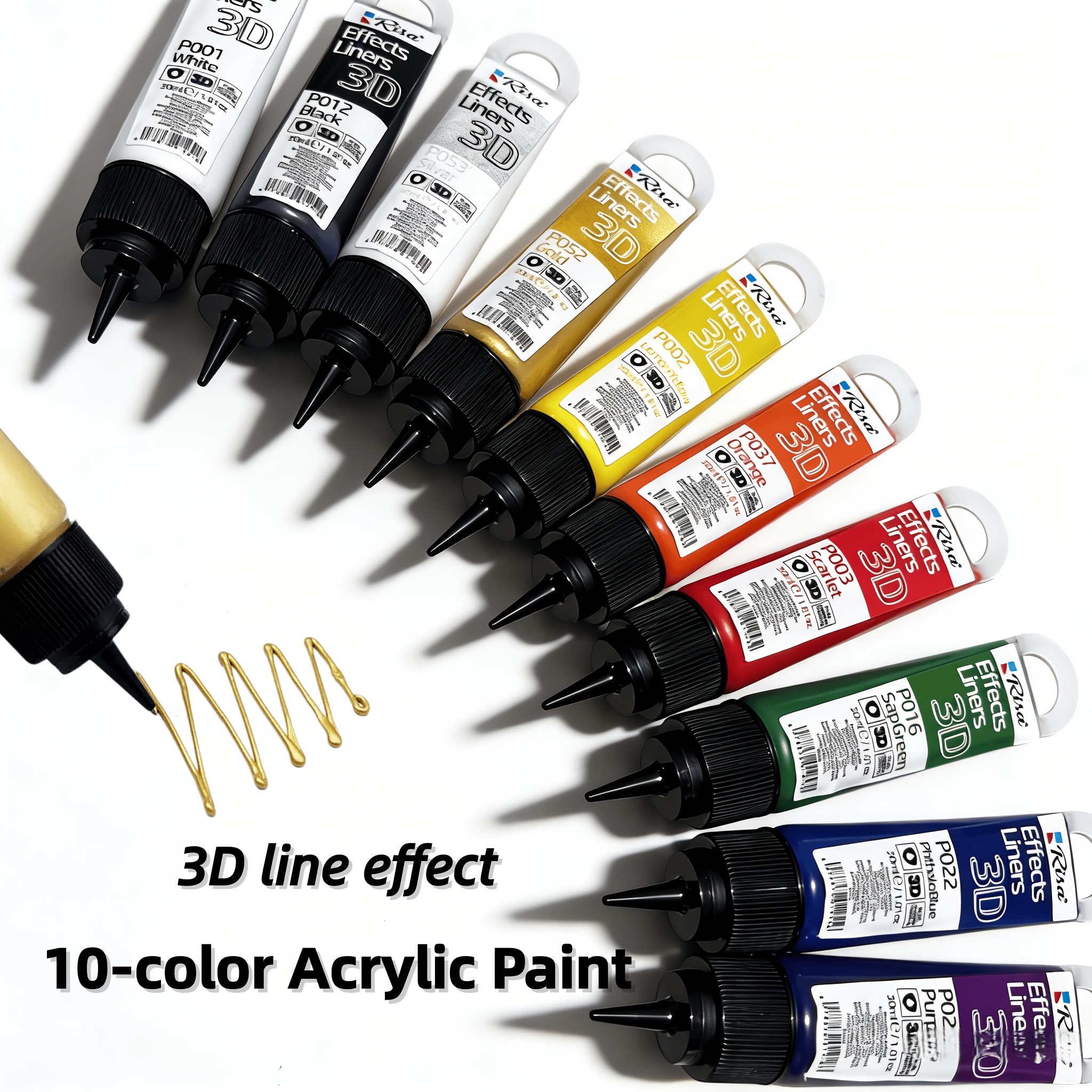 TEMU Professional Art Use 10 Colors 3d Texture Acrylic Paint Set, 30ml Per Tube Non-toxic Textile Fabric Paint, Vibrant 3d Raised Texture Pigment For