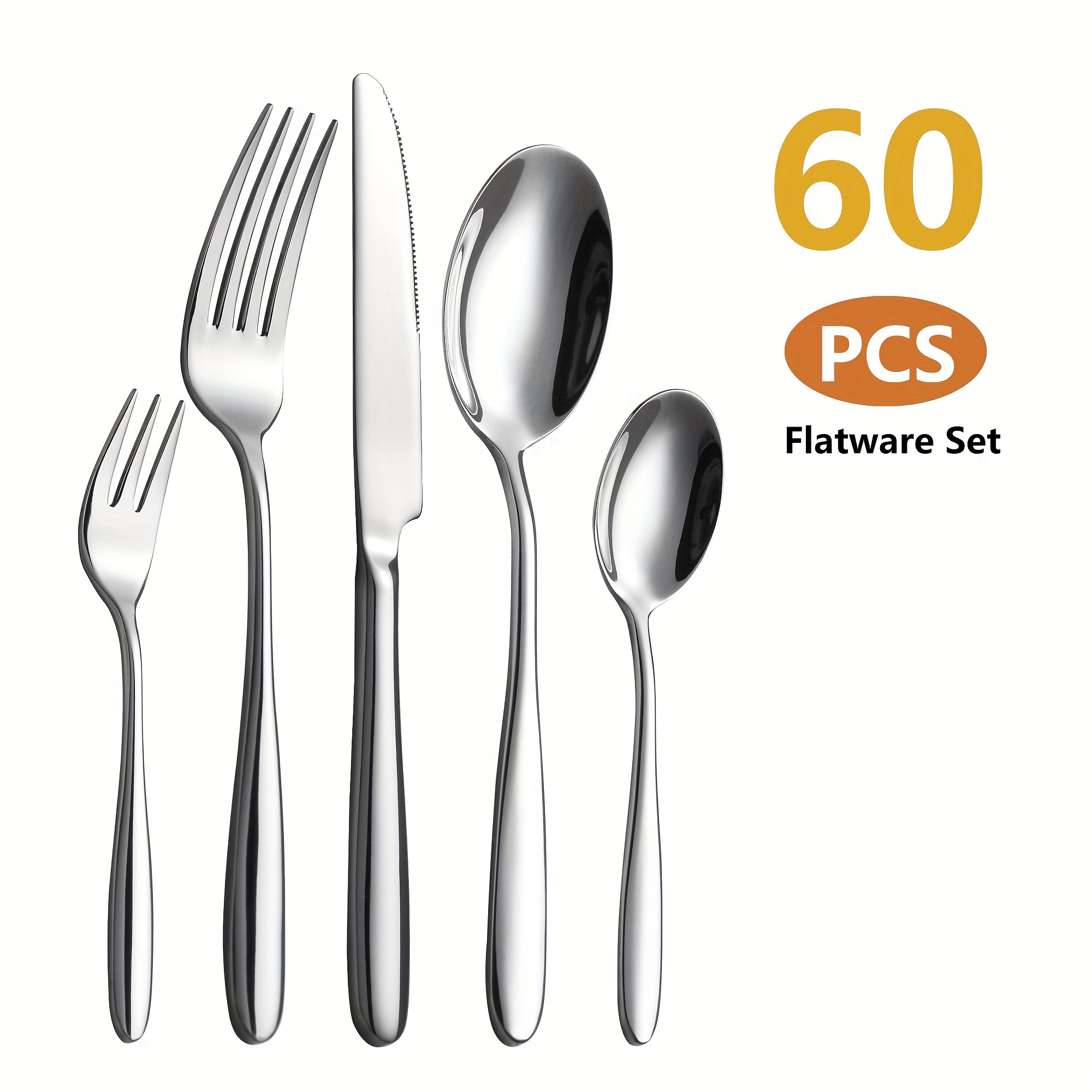 

60 Piece Cutlery Set For 12 People, 18/10 Stainless Steel Flatware Set, Tableware Silverware Set With Spoon Knife And Fork Set, Dishwasher Safe/easy Clean