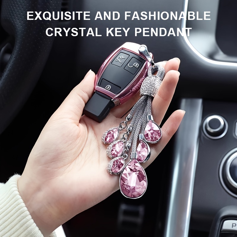 

Chic Crystal Tassel Keychain For Women - Elegant Alloy Car Key Accessory, Perfect Gift For Her, Fashionable Leather Bag Charm With D-ring Clasp