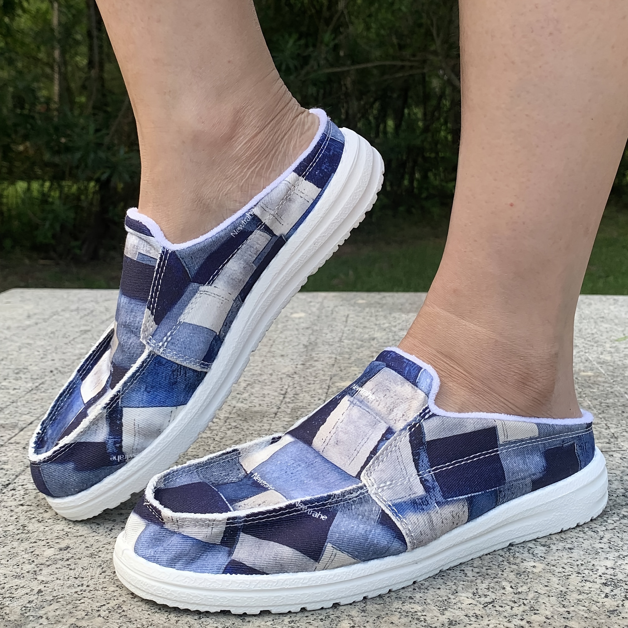 Women's Plaid Pattern Canvas Loafers Lightweight Flat Slip - Temu