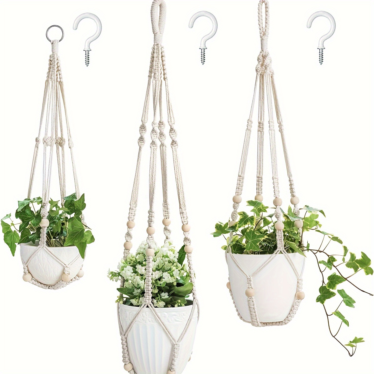 

3pcs Macrame Plant Hangers Indoor Different Size Hanging Planter Basket Flower Pot Holder With Beads No Tassels