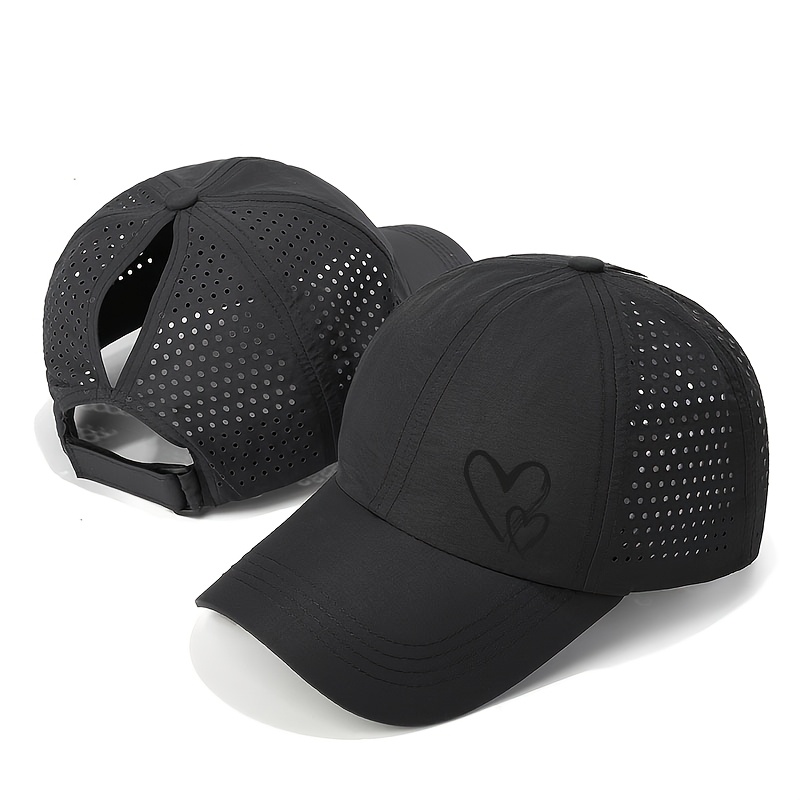 Women's Quick-dry Ponytail Hat With Heart Print - Lightweight Fit Suitable For Outdoor Sports, Gym, Swimming, Ponytail-compatible For - Use, Gender Reveal Parties & Lifestyle