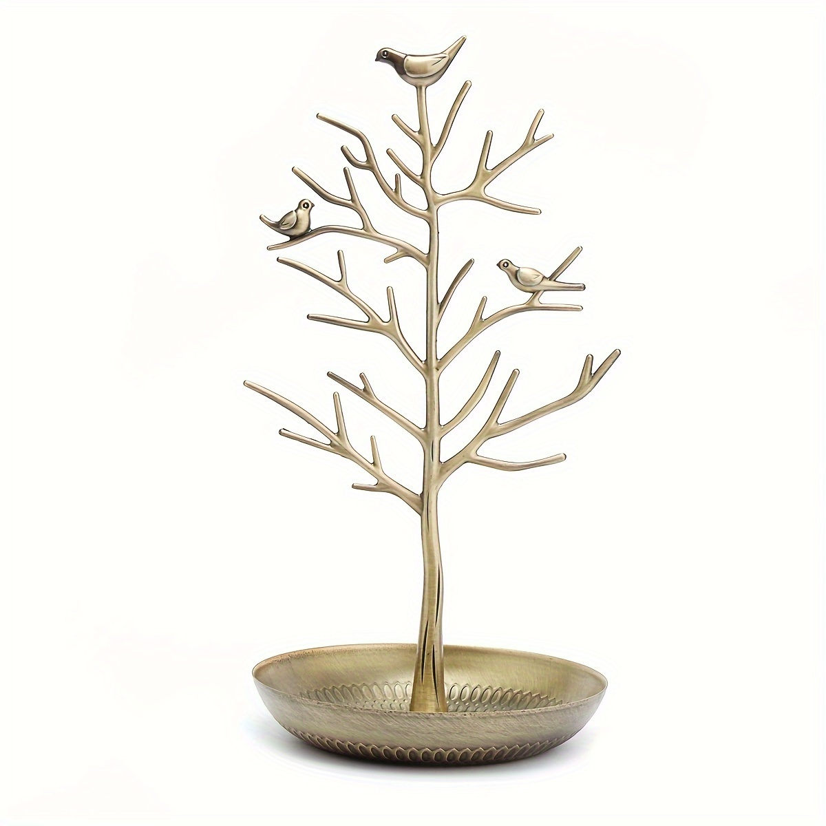 TEMU Elegant Metal Jewelry Stand With Bird And Branch Design  Golden- Earring Holder For Rings, Bracelets, Watches, Or Cosmetics  Perfect Gift For Her  30 X 15 X 15.5cm