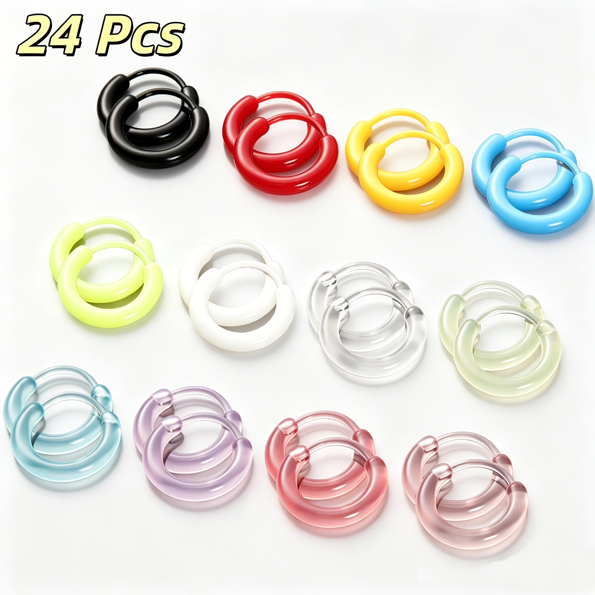 TEMU 24pcs Minimalist Resin Earrings Set, Cool And Multi-colored Earrings, Unisex, Suitable For Personal Use Or Versatile Additions, Ear Holes,