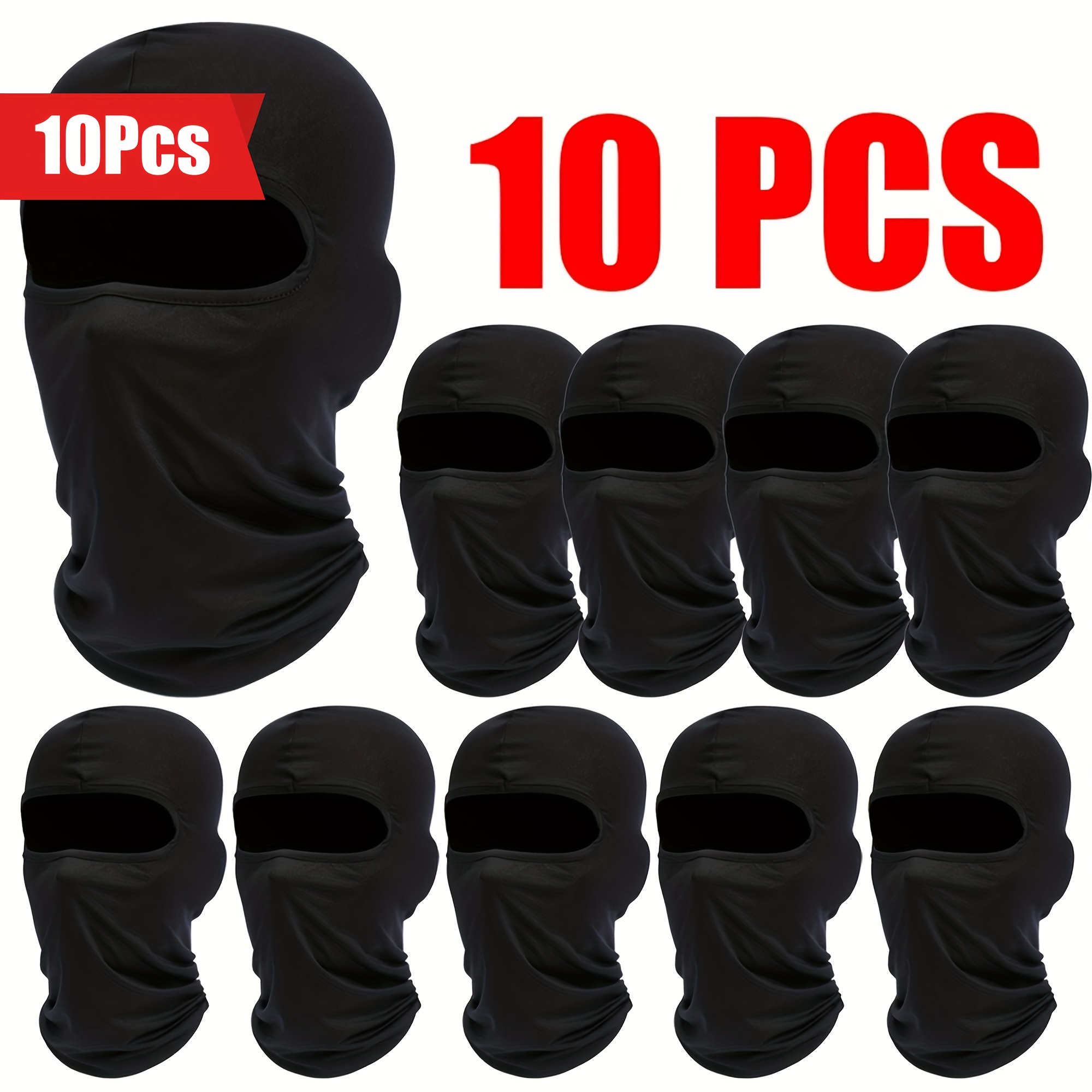 TEMU 10pcs Breathable & Windproof Balaclavas - Stretchy Polyester Ski Face Masks In Assorted Colors For Men, Ideal For Motorcycle Riding, Cycling,